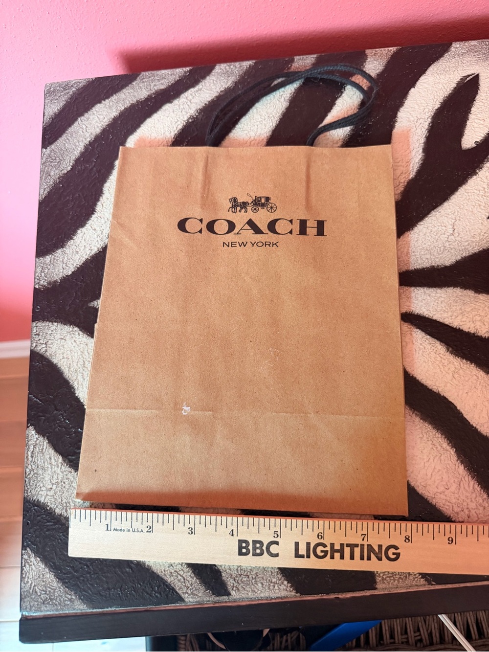 Coach Small Brown Paper Shopping Bag with Black Logo